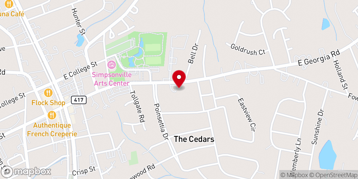 Map showing location of Simpsonville Presbyterian Church