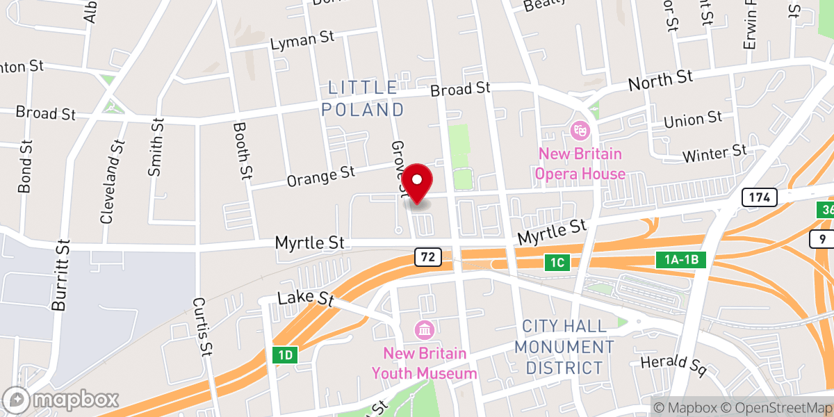 Map showing location of Thrive Church - New Britain
