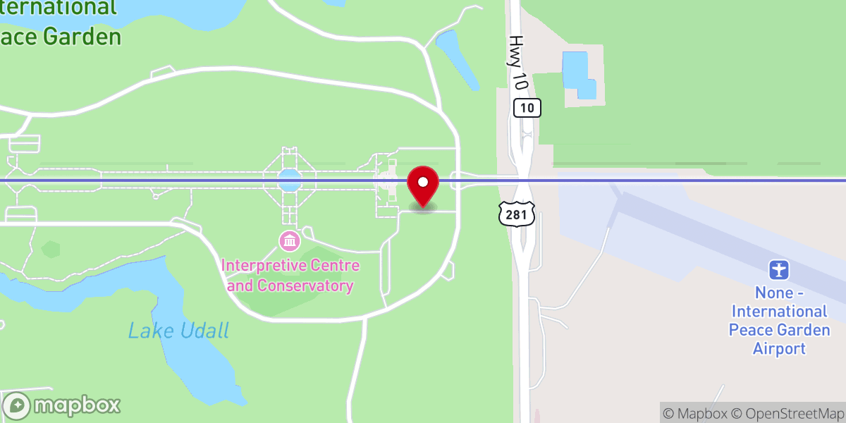 Map showing location of International Peace Garden - United States Parking