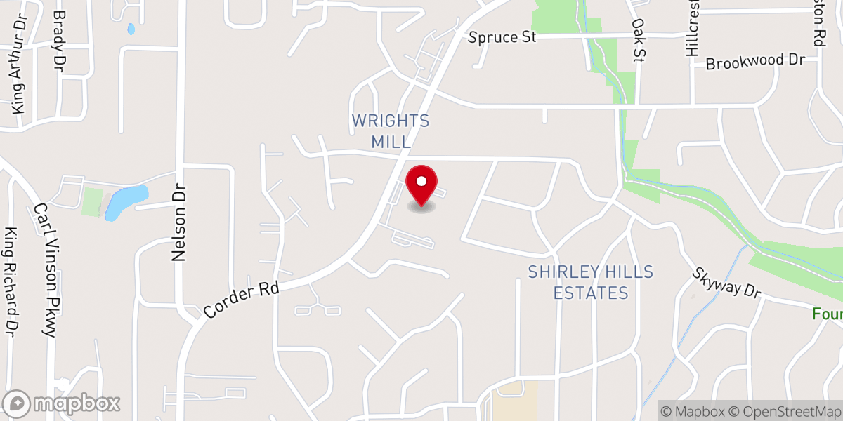 Map showing location of Shirley Hills Baptist Church