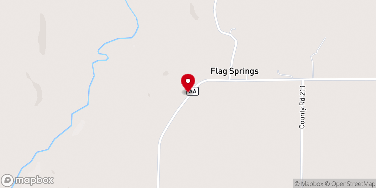 Map showing location of Flag Springs Baptist Church