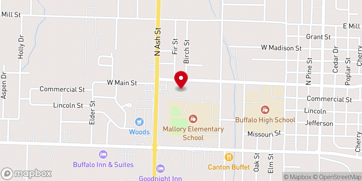 Map showing location of First Baptist Church Buffalo Missouri