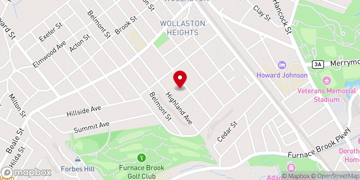 Map showing location of First Baptist Church of Wollaston