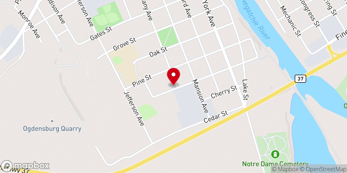 Map showing location of Bible Baptist Church of Ogdensburg