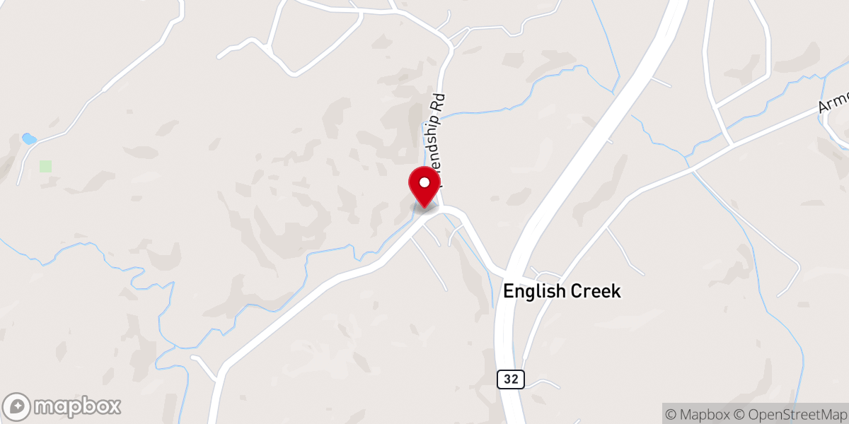 Map showing location of English Creek Baptist Church