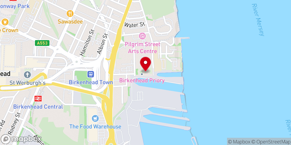 Map showing location of St Mary's Tower & Birkenhead Priory