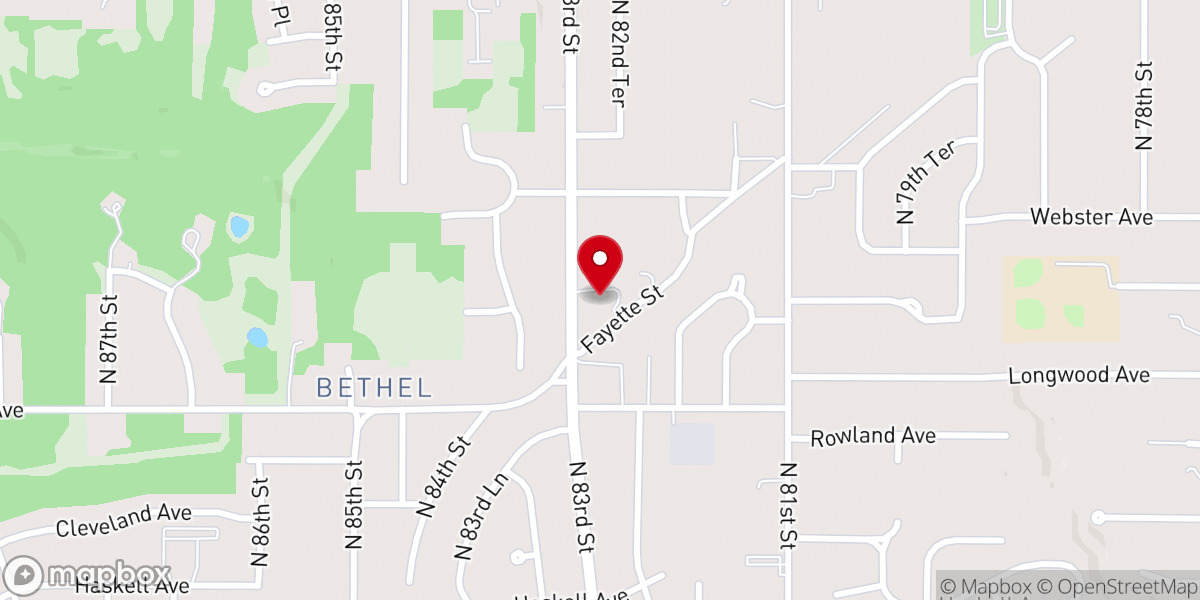 Map showing location of Bethel Lutheran Church
