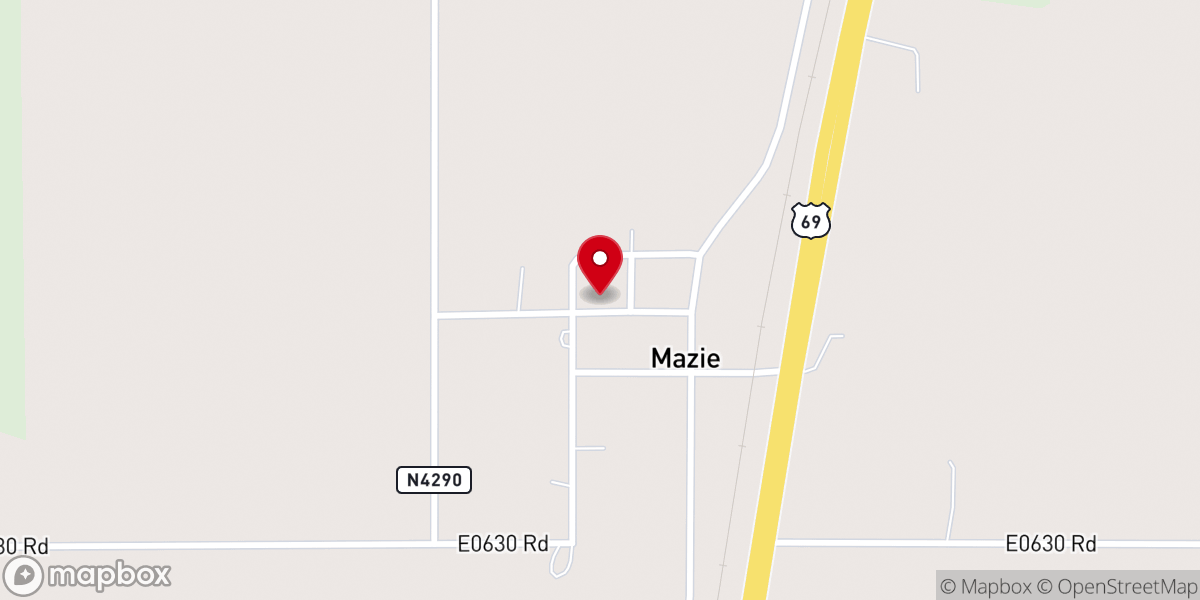 Map showing location of Mazie First Baptist Church