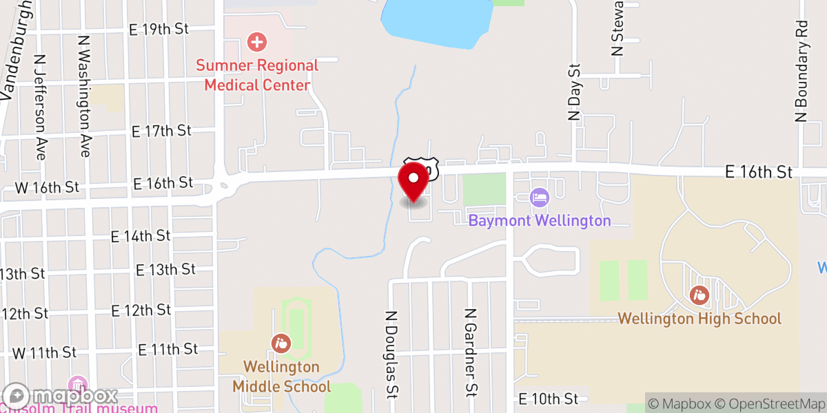 Map showing location of Wellington Free Will Baptist Church
