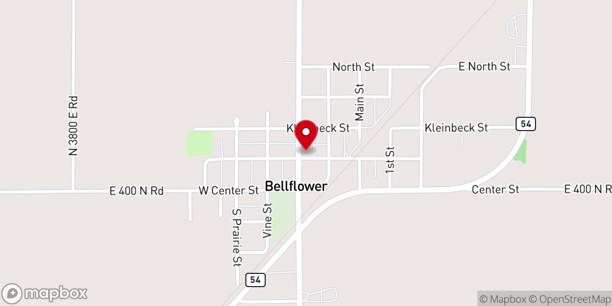 Map showing location of Bellflower United Methodist Church