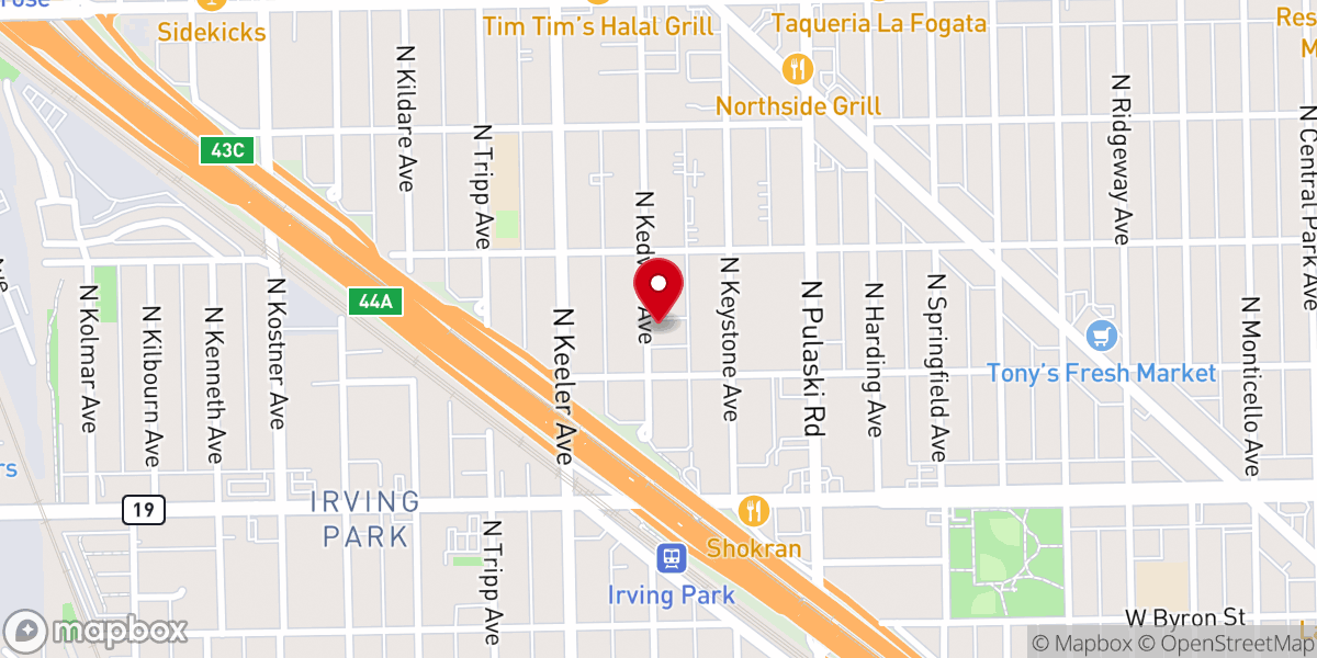 Map showing location of Korean Martyrs' Catholic Church 한국 순교자 천주교회 시카고 성당