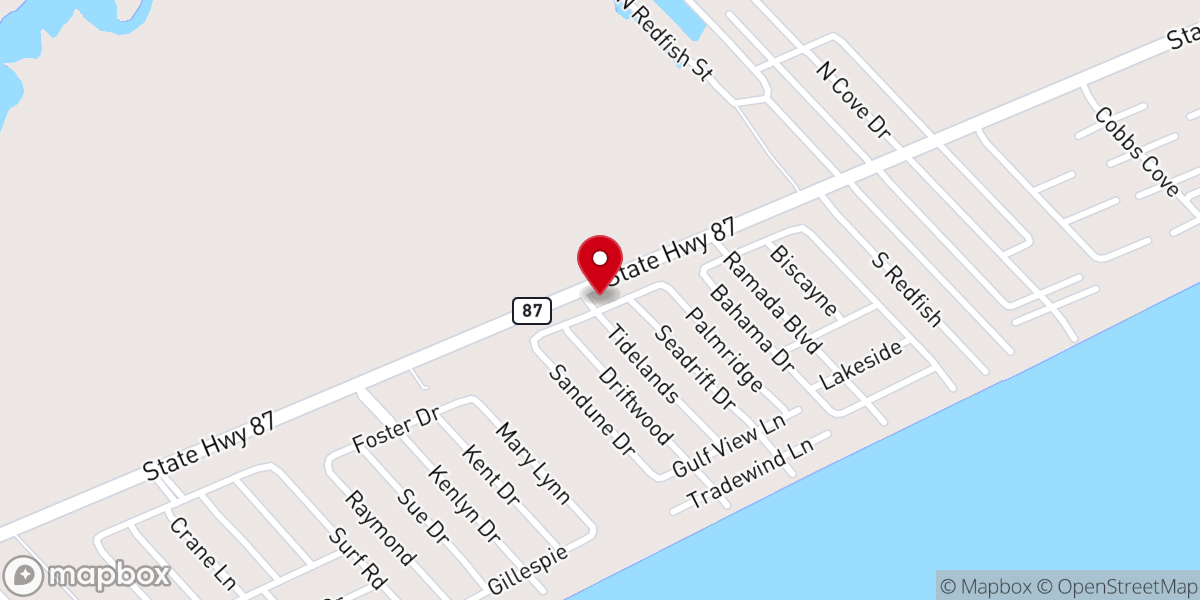 Map showing location of Church of Christ of the Bolivar Peninsula