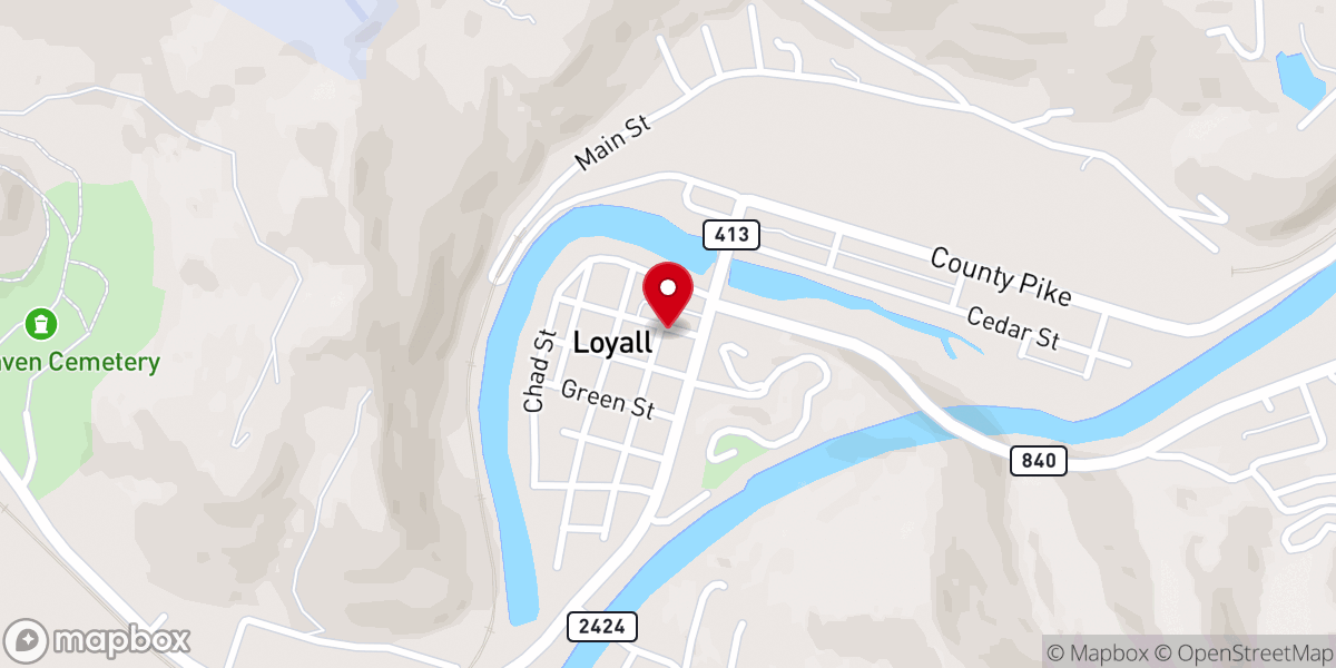 Map showing location of Church of God Loyall