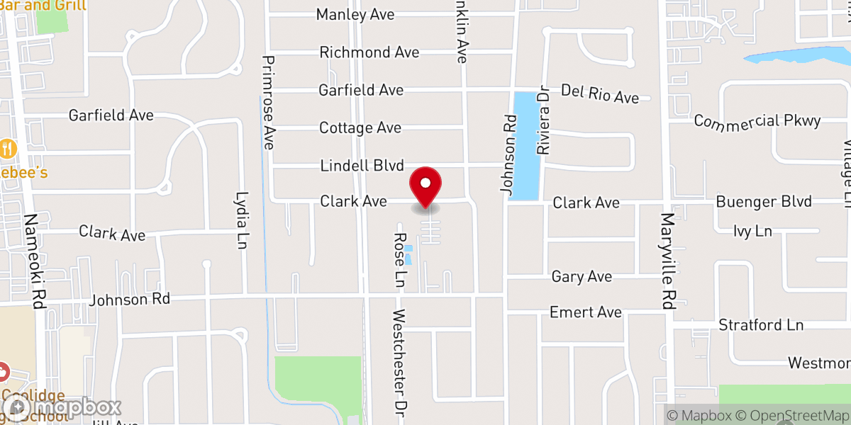 Map showing location of Clark Avenue Church of Christ