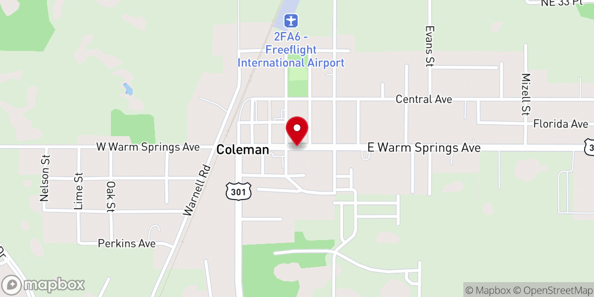 Map showing location of Coleman United Methodist Church