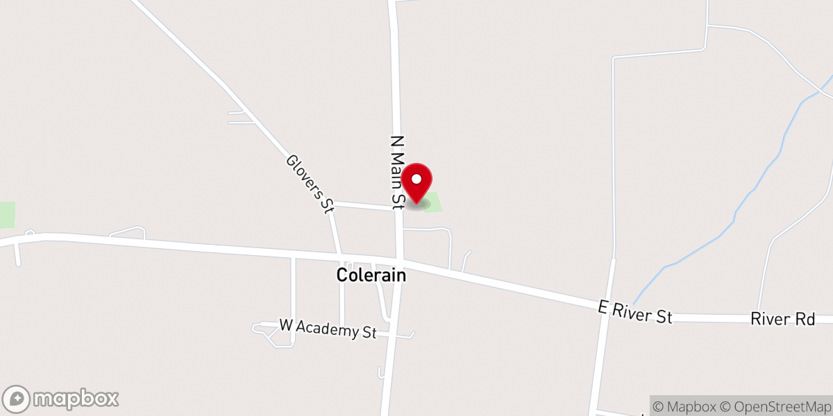 Map showing location of Colerain Baptist Church