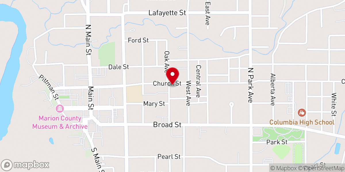 Map showing location of Columbia Presbyterian Church (PCA)