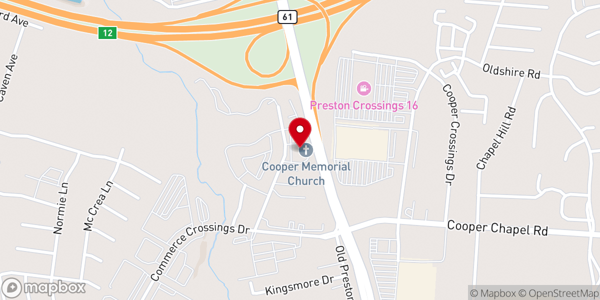 Map showing location of Cooper Memorial Untd Methodist