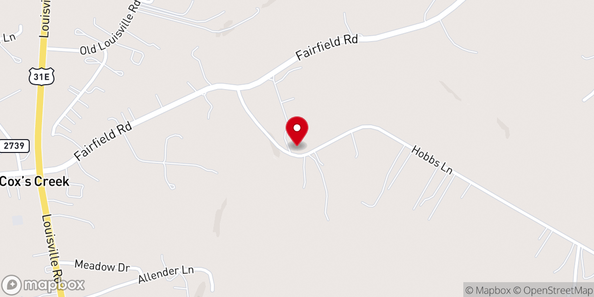 Map showing location of Cox's Creek Baptist Church: Coxs Creek
