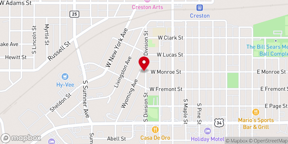 Map showing location of Creston Area Food Pantry