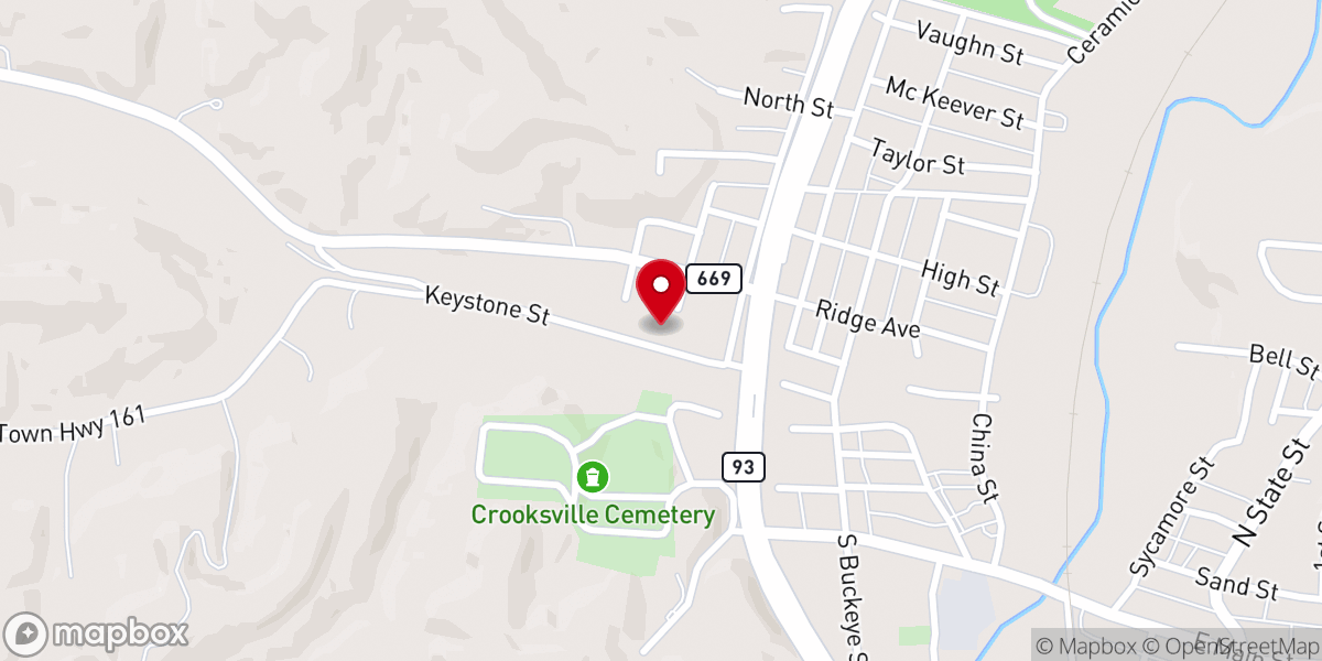 Map showing location of Crooksville Grace Chapel