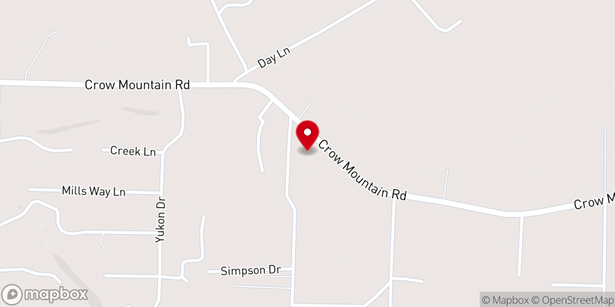 Map showing location of Crow Mountain Baptist Church
