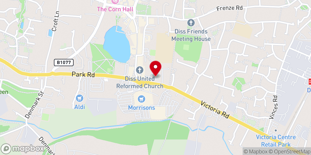 Map showing location of Diss Methodist Church