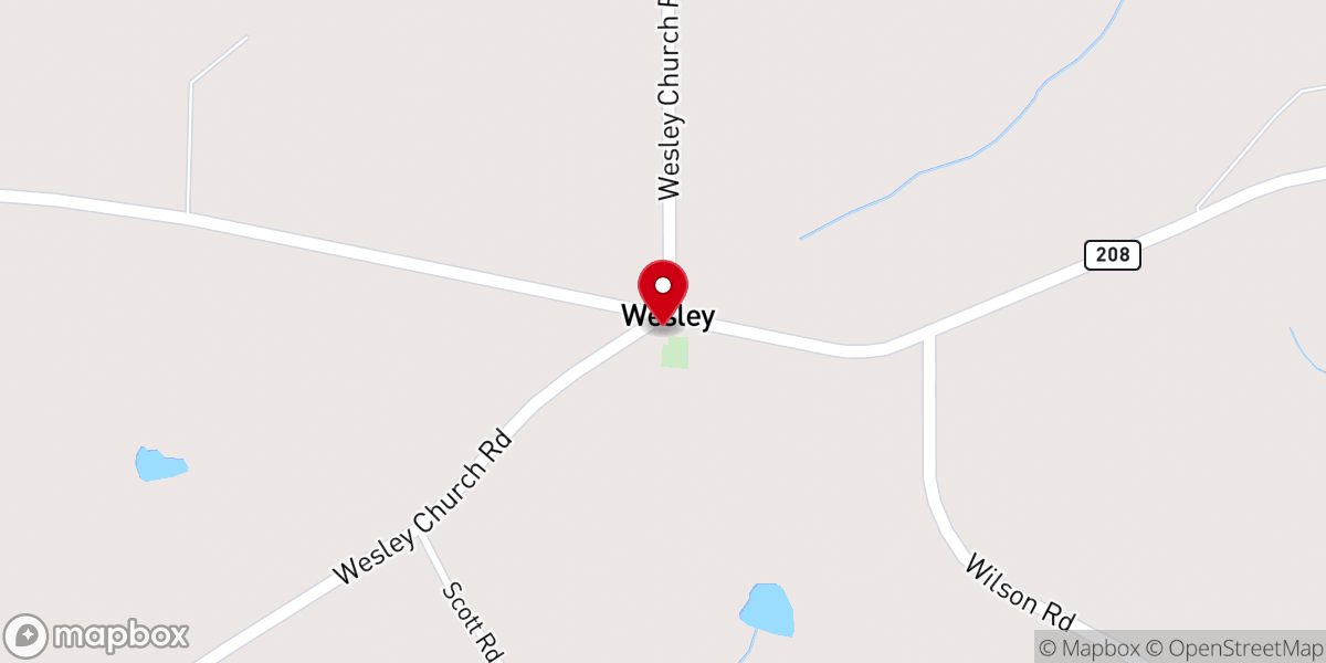 Map showing location of Wesley United Methodist Church