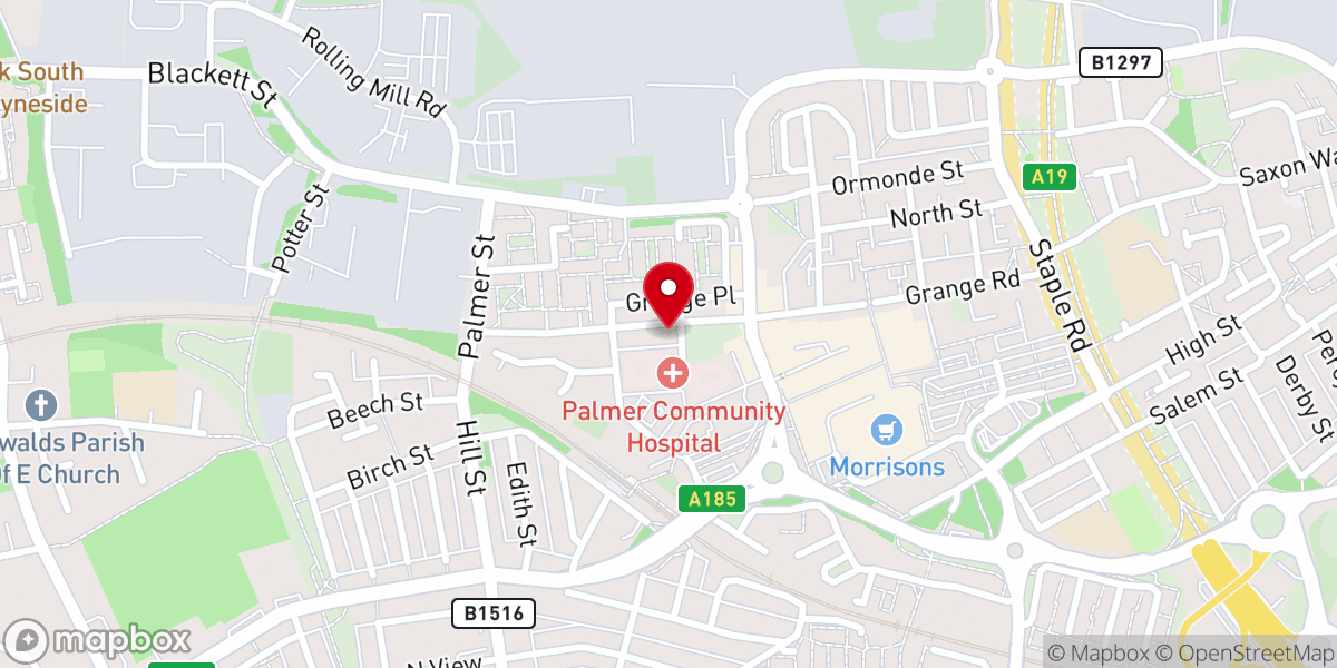 Map showing location of Grange Road Baptist Church, Jarrow