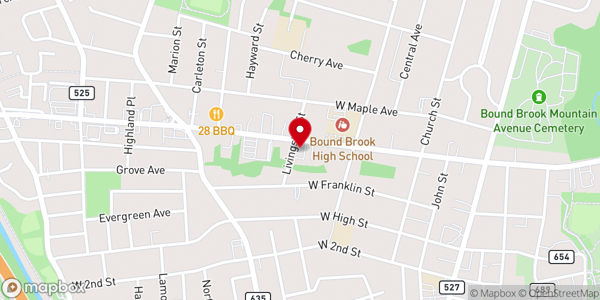 Map showing location of Bound Brook United Methodist Church - COVID-19 Testing