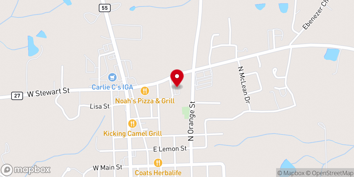 Map showing location of Coats Senior Citizens Center