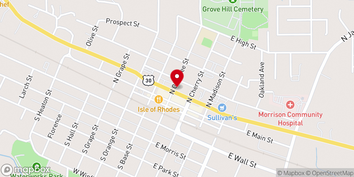 Map showing location of First Presbyterian Church