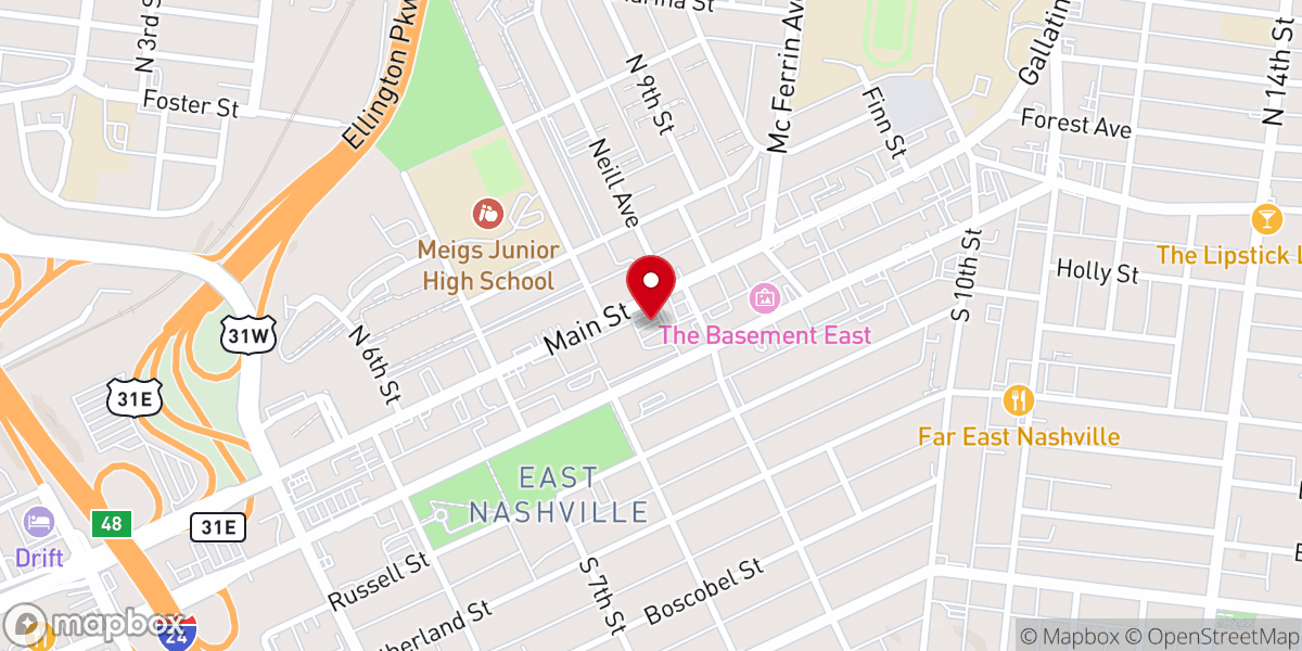 Map showing location of City Church of East Nashville