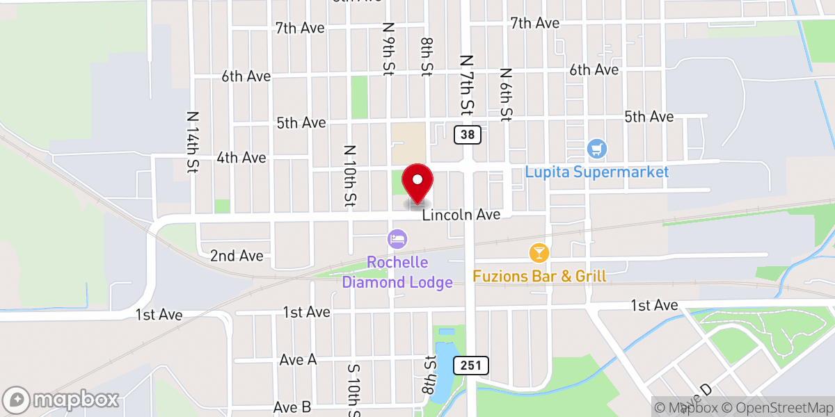 Map showing location of Rochelle Rescue Mission