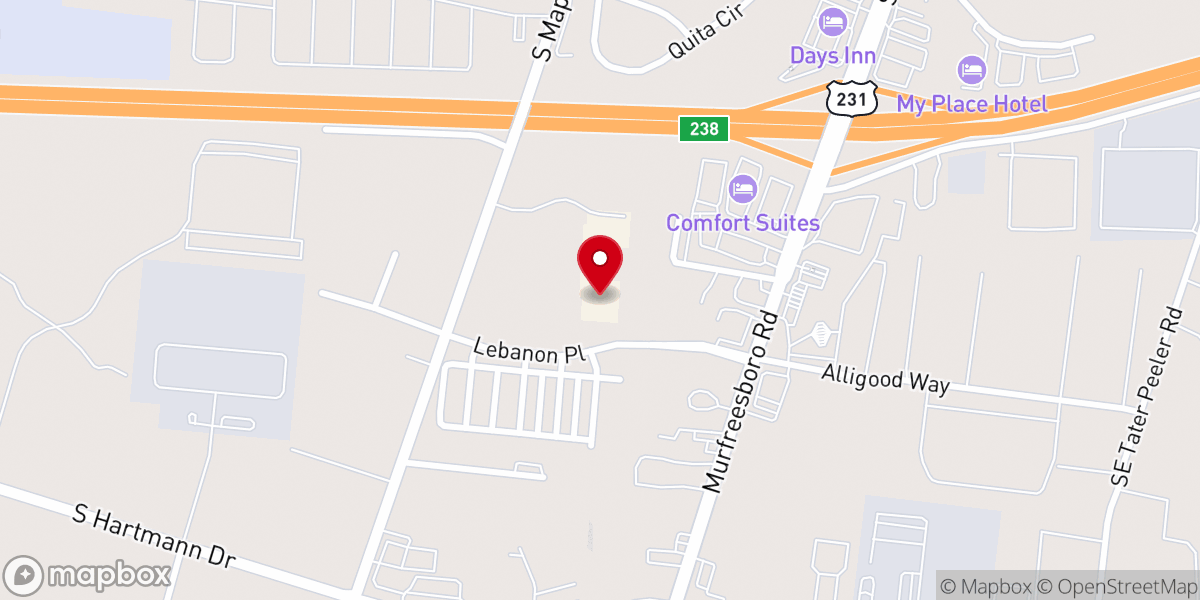 Map showing location of Hope Baptist Church