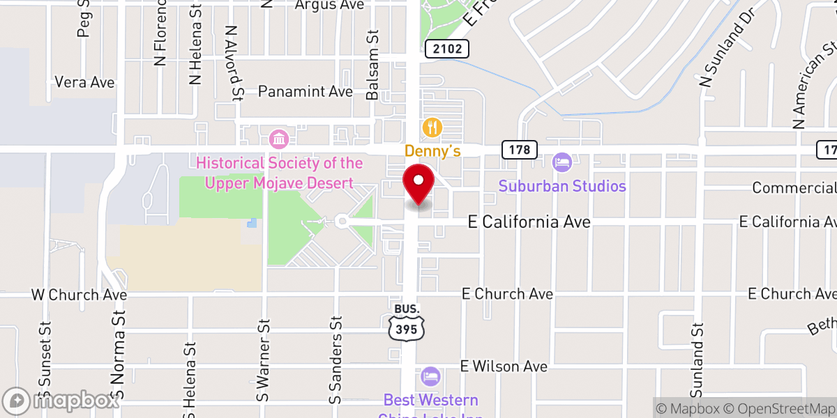 Map showing location of First Baptist Church Ridgecrest
