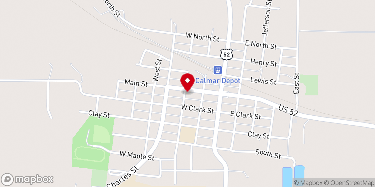 Map showing location of Calmar Bible Fellowship