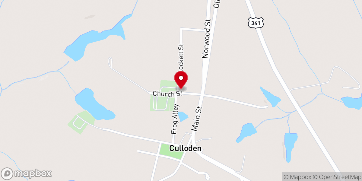 Map showing location of New Providence Baptist Church of Culloden