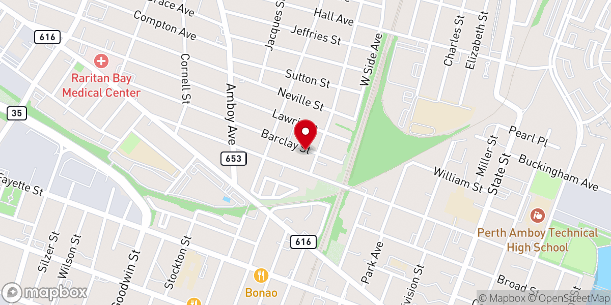 Map showing location of Perth Amboy Christian Center