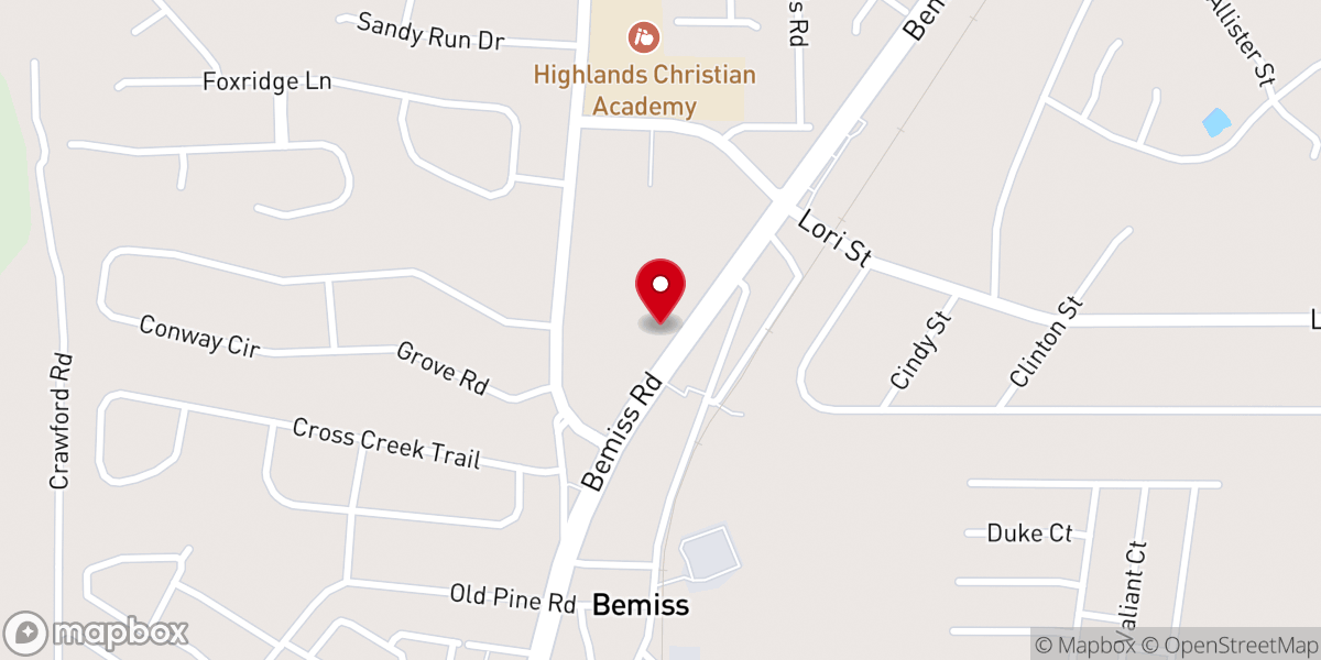 Map showing location of Bemiss United Methodist Church