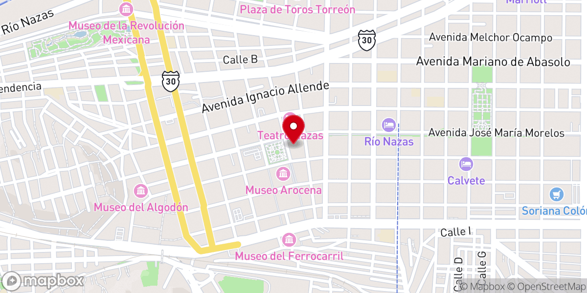 Map showing location of Primera Iglesia Bautista de Torreón