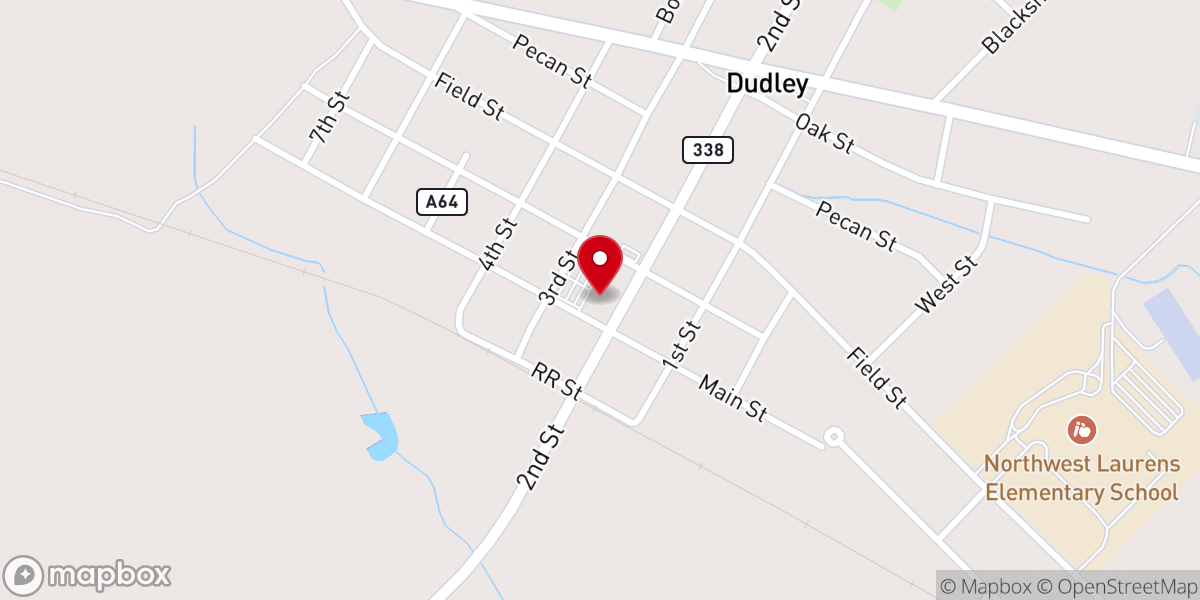 Map showing location of Dudley Baptist Church