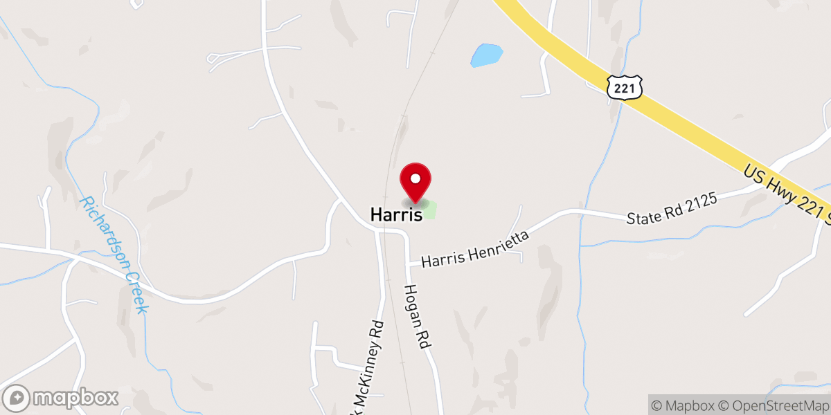 Map showing location of Harris Baptist Church