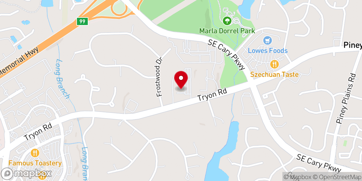 Map showing location of Cary Church of Christ