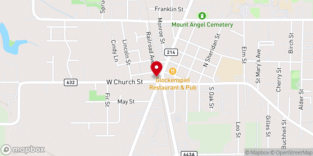 Map showing location of Mt Angel