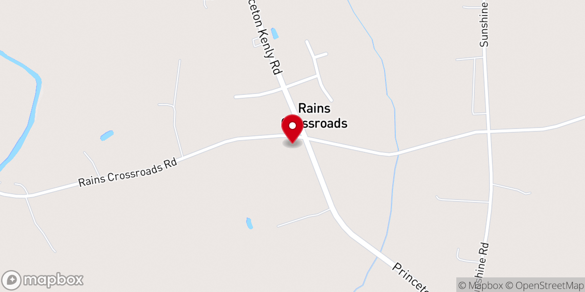 Map showing location of Rains Cross Roads FWB Church