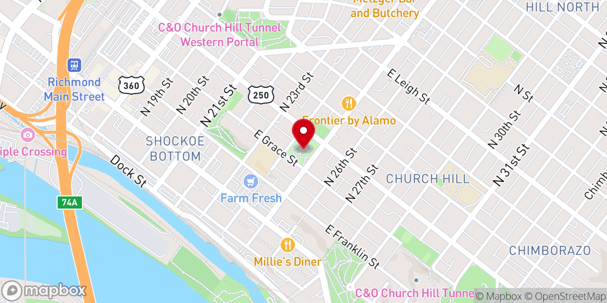 Map showing location of Historic St. John's Church
