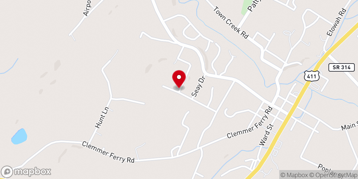 Map showing location of Pine Ridge Baptist Church
