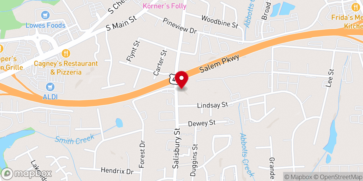 Map showing location of Kernersville Full Gospel Mission