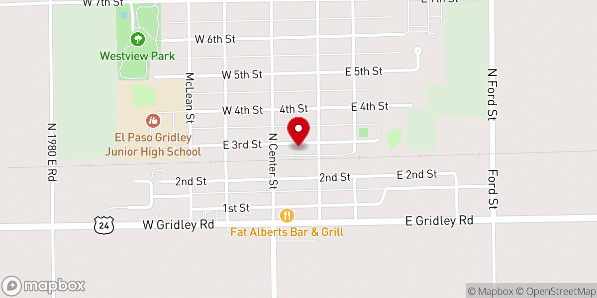 Map showing location of Gridley Village Hall